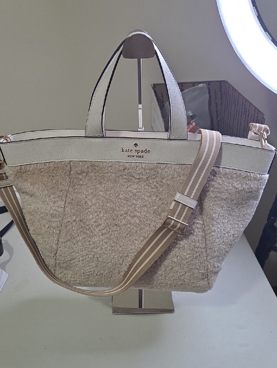 kate spade Handbags - kate spade cream shearling tote with striped adjustable strap